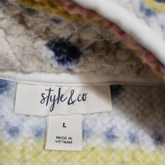 Style & Co Striped Soft Fleece Sherpa Teddy Pullover Sweater Cream Womens Large - Picture 4 of 11